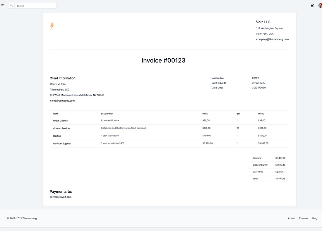 Invoice page preview